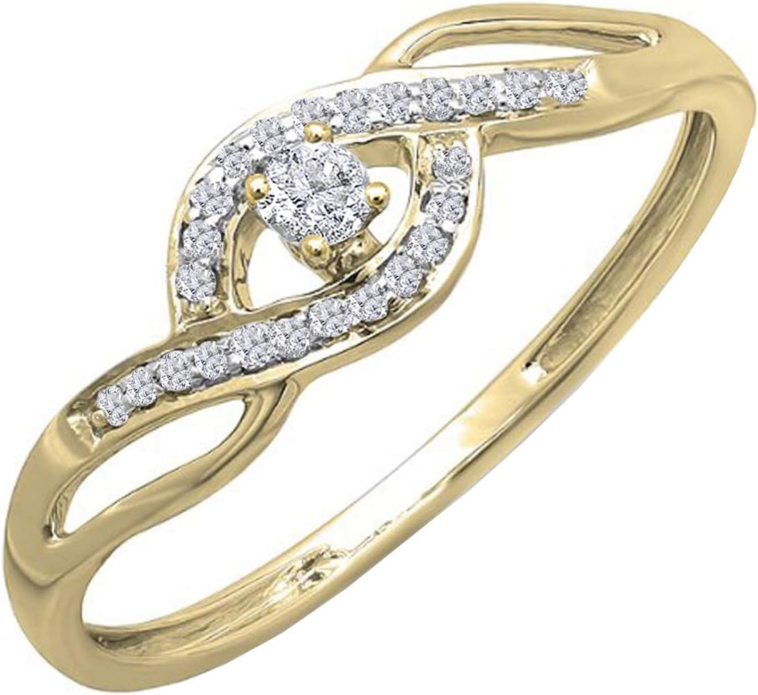 Dazzlingrock Collection 0.15 Ctw 18k Solid Gold Round Cut Diamond Womens Engagement Bridal Promise Ring