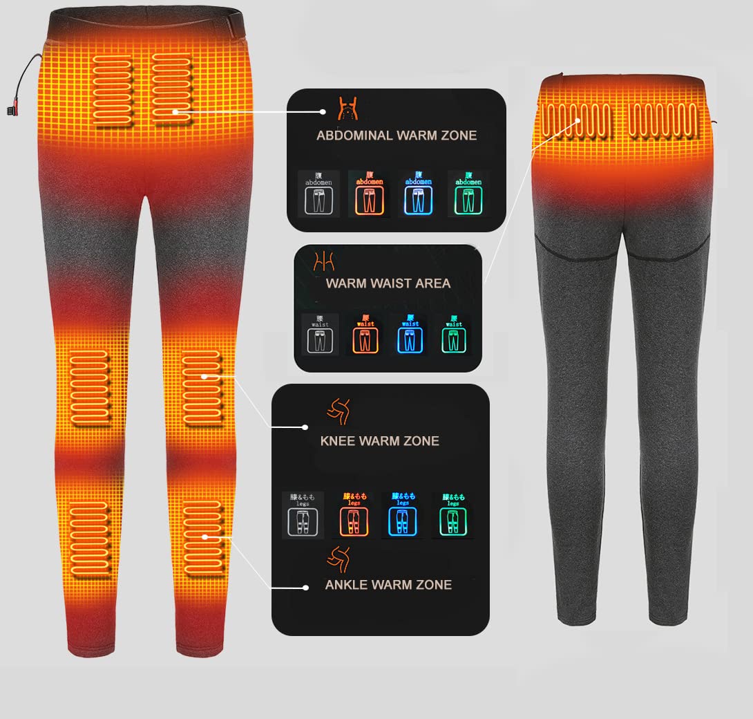 scosao Hombre Pantalones Calefactable Recargable Calefacción Pantalones, Invierno Térmico Base Layer Leggings Mallas con Calentador de 3 Zonas y 3 Temperaturas para Moto, Caza, Esquí