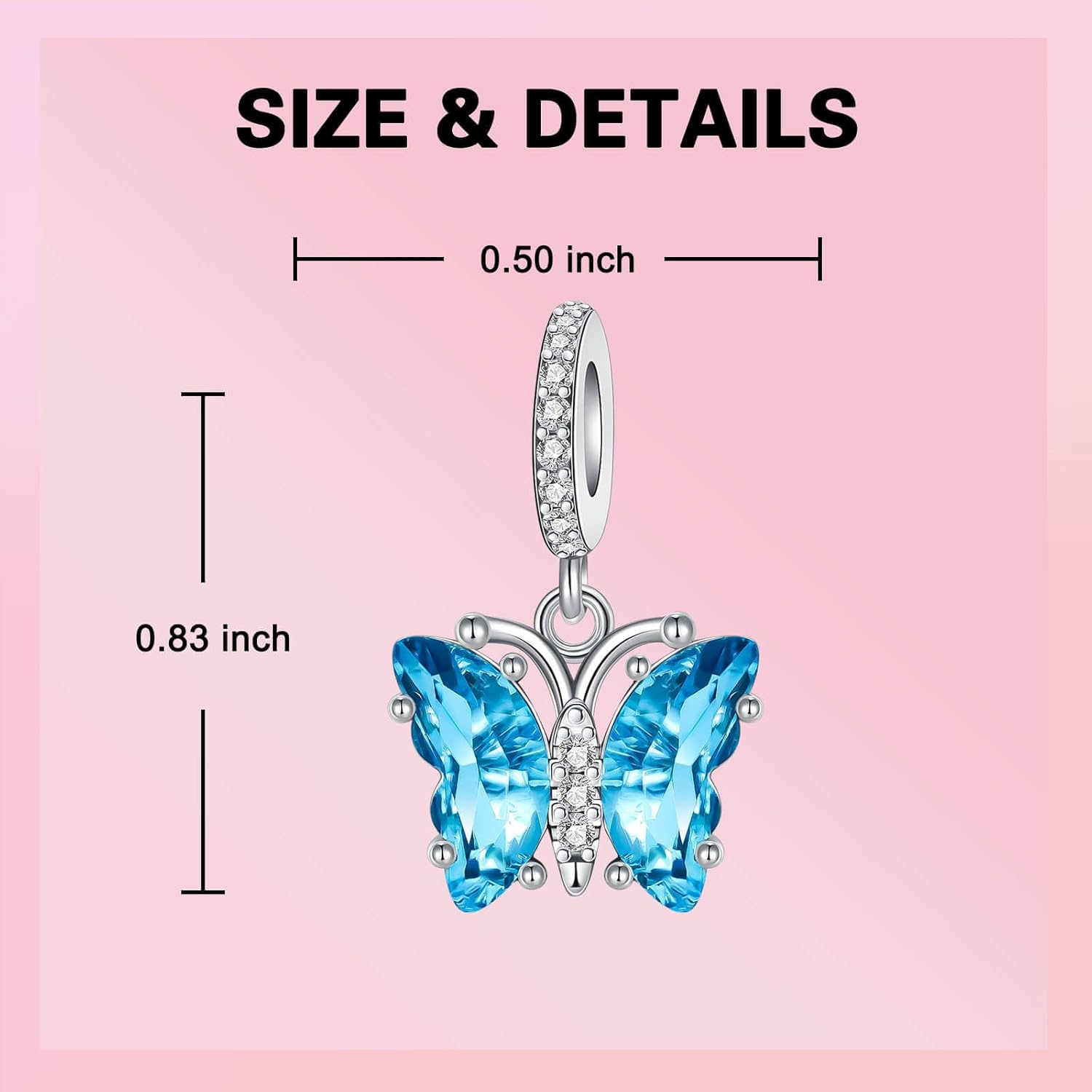 Light Blue Butterfly Dangle Charm 925 Sterling Silver Charm Fits Women's Charm Bracelet & Necklace Valentine's Day Mother's Day Jewelry Gifts for Women - Image 6