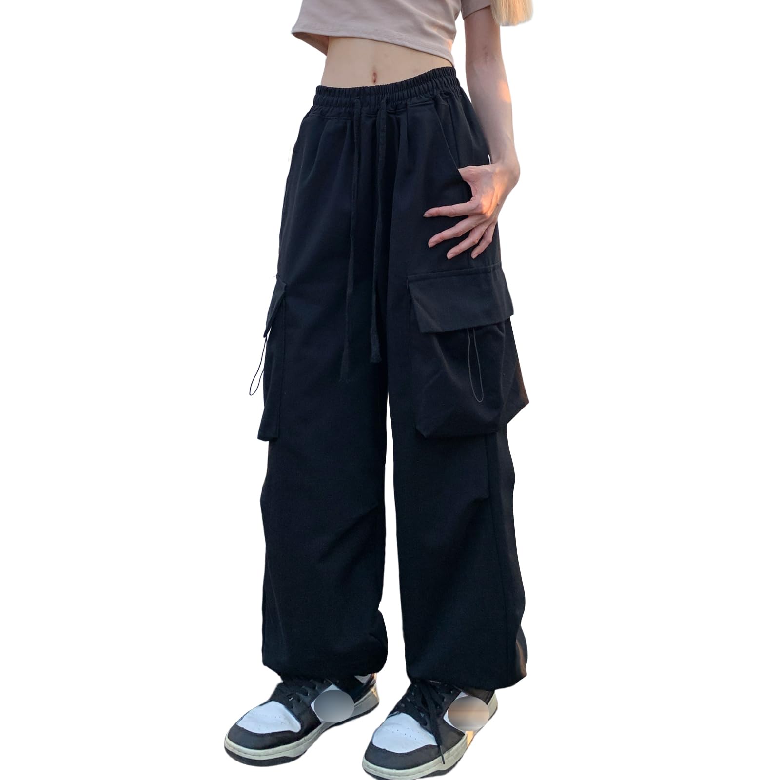 Linsennia Weite Cargohose Damen Sommer Entspannte Passform Y2k Parachute Pants High Waist Freizeithose Teenager Mädchen