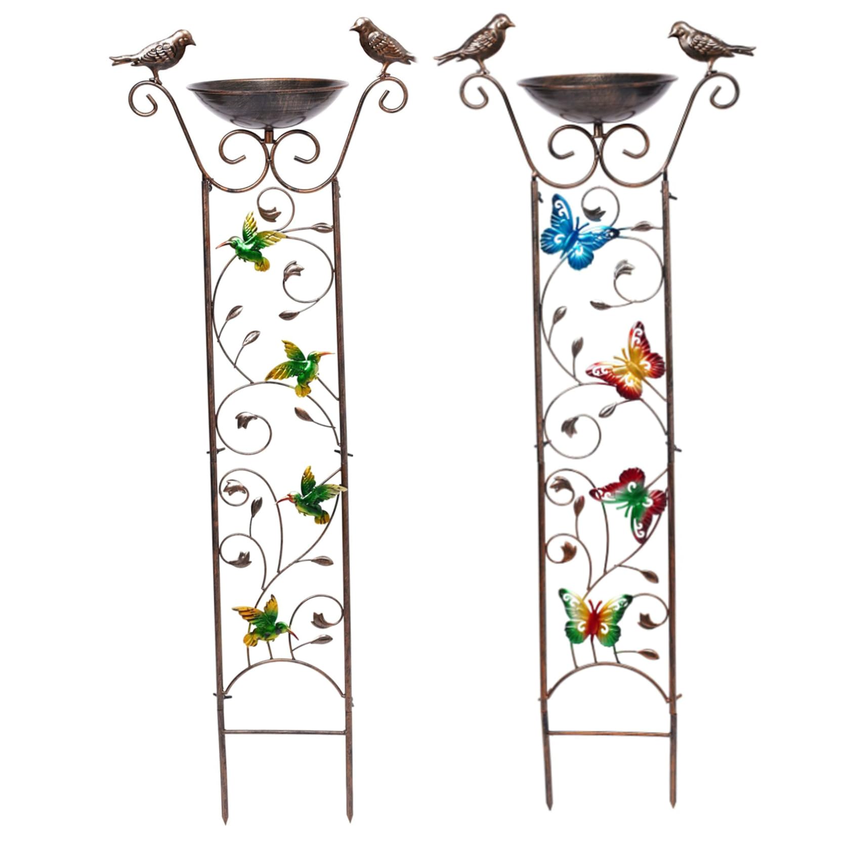 Baignoire d'oiseaux avec treillis de jardin, treillis de jardin en métal de 1 m / 40 pouces avec plateau de bains d'oiseau de 7,3 pouces, mangeoire à eau d'oiseau détachable, treillis pour les plante