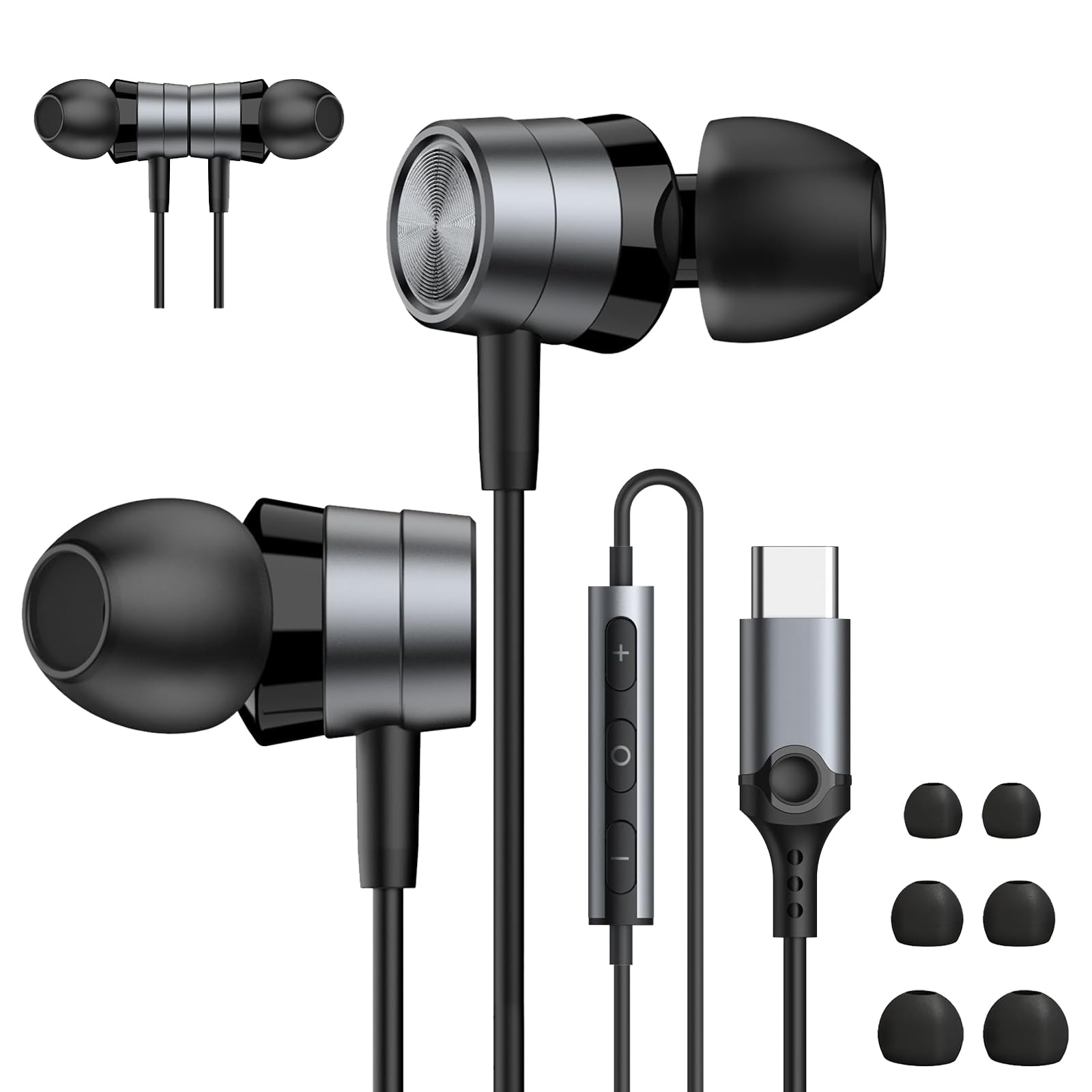 Amazon.co.jp: メタリックUSB Cヘッドフォン、マイク付き磁気有線