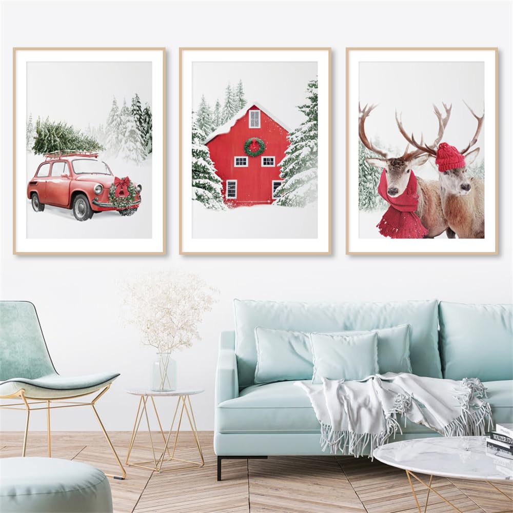 Wbyzac Green Wall Pictures-Snowy Landscape Snow Globe Frosty Reeds Wall Art Print Canvas Painting Nordic Poster Wall Pictures For Living Kitchen Room Decor-40 * 50Cm*3Pcs (No Frame)