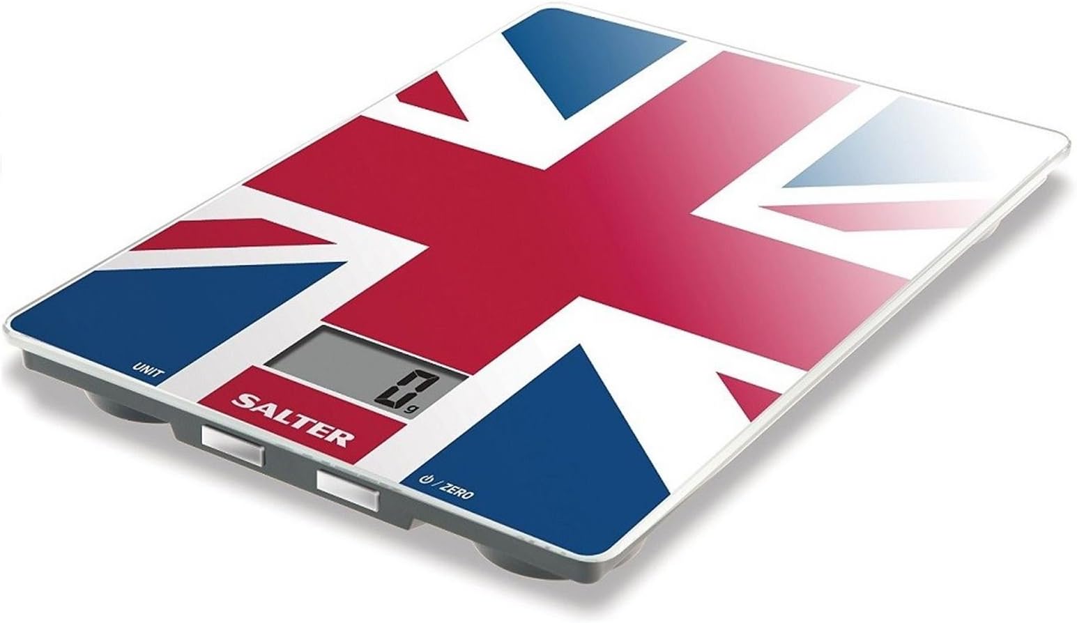 Salter Union Jack Kitchen Scales – Digital Electronic Weighing, Cooking Baking Food Scale for Home and Kitchen, Best of British Glass Design, Metric Imperial Units, 15 Year Guarantee