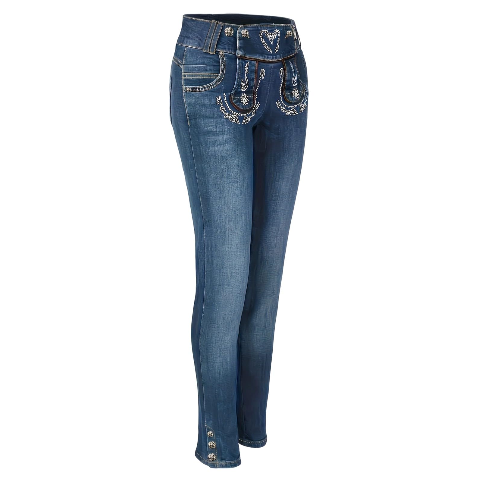 Genérico Pantalones Mujer Comodos, Pantalon Chandal Mujer, Pantalón Vaqueros de Cintura Alta Pierna Recta Detalle Bordado Casuales Cómodos Diario Primavera Otoño Joggers Pantalon