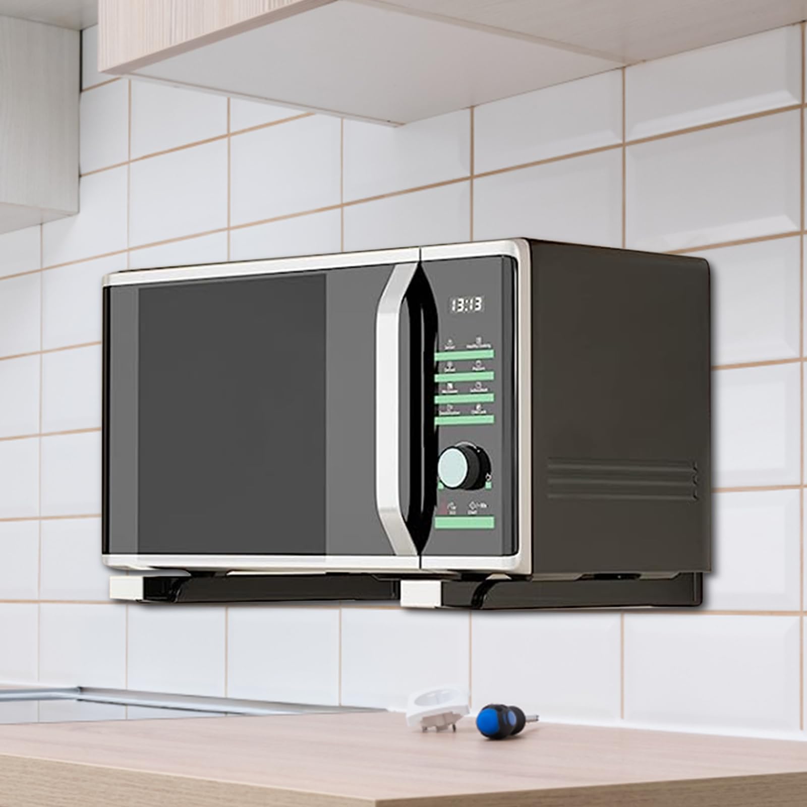 Support Mural Micro Onde,2 Pièces Acier Micro-Ondes Support,Installation Murale Micro-Ondes Support,Pliable et Télescopique,Support Mural pour Micro Ondes Noir,pour Accessoires de Cuisine à Domicile
