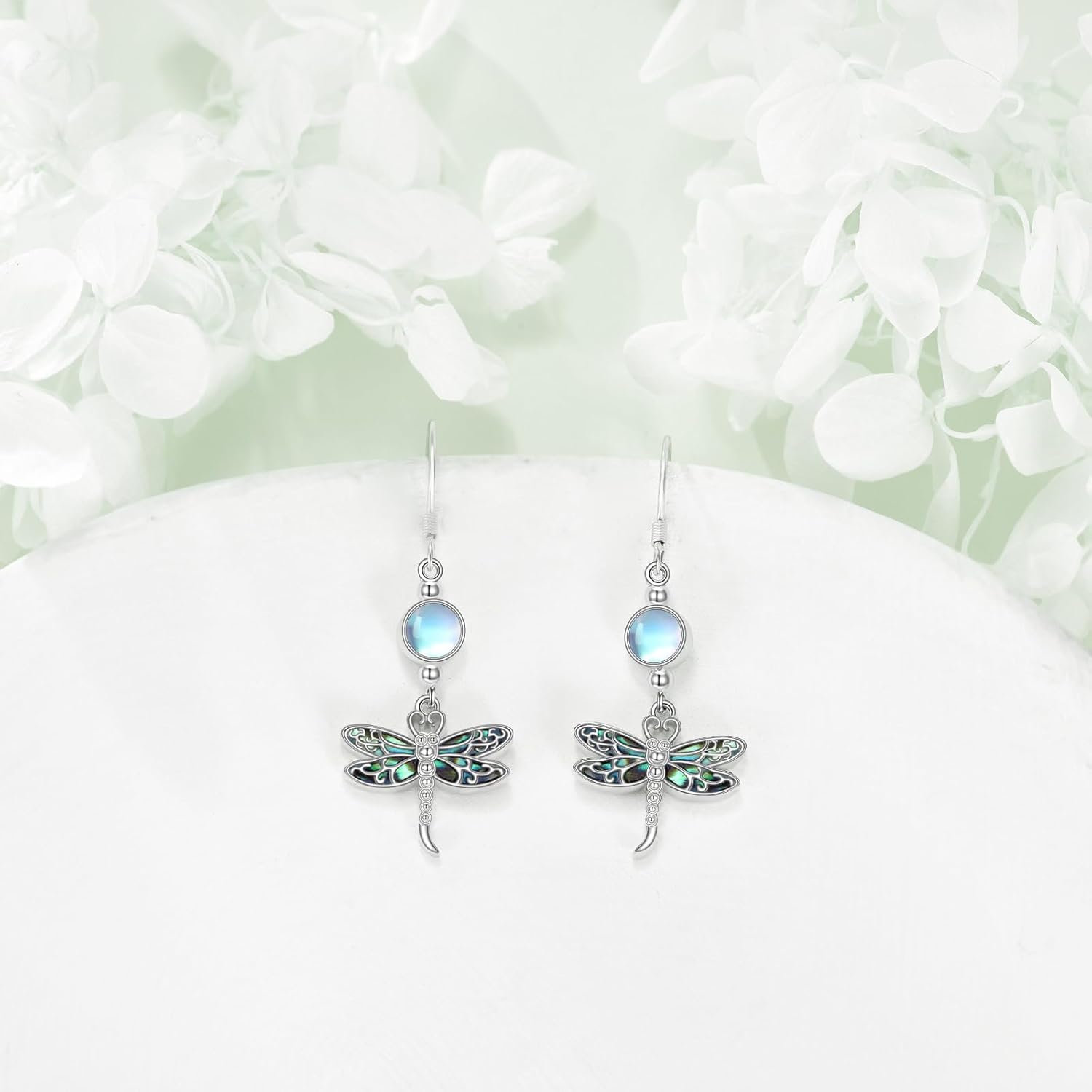 VONALA Dragonfly Earrings for Women 925 Sterling Silver Moonstone Dragonfly Earrings Dangle Boho Dragonfly Jewelry for Women Mother Wife