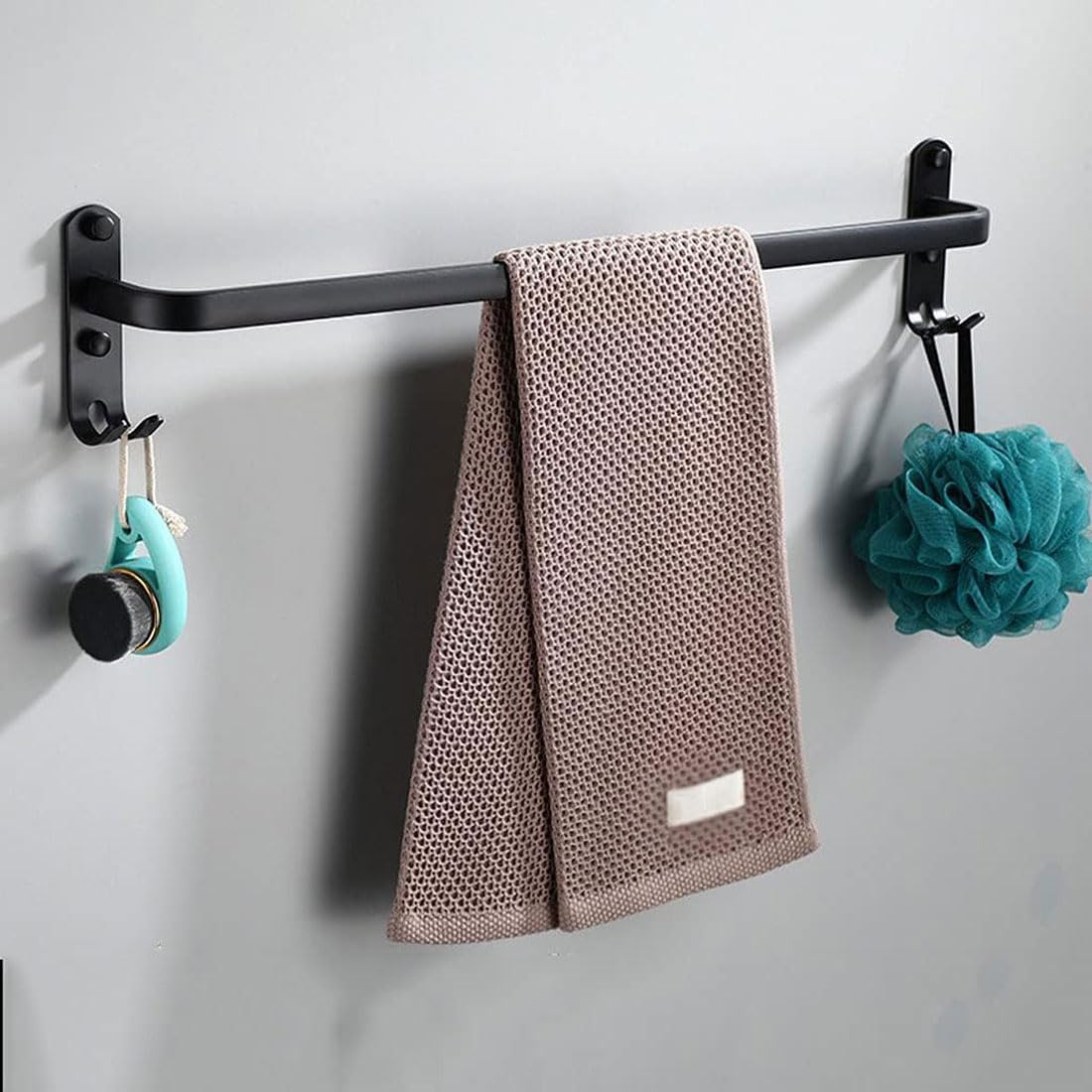 Towel Rack Holder Wall Mounted Space Aluminum Towel Rail Towel Bar Stands for Bathroom Hotel Kitchen (60cm, Black 1 Layer)