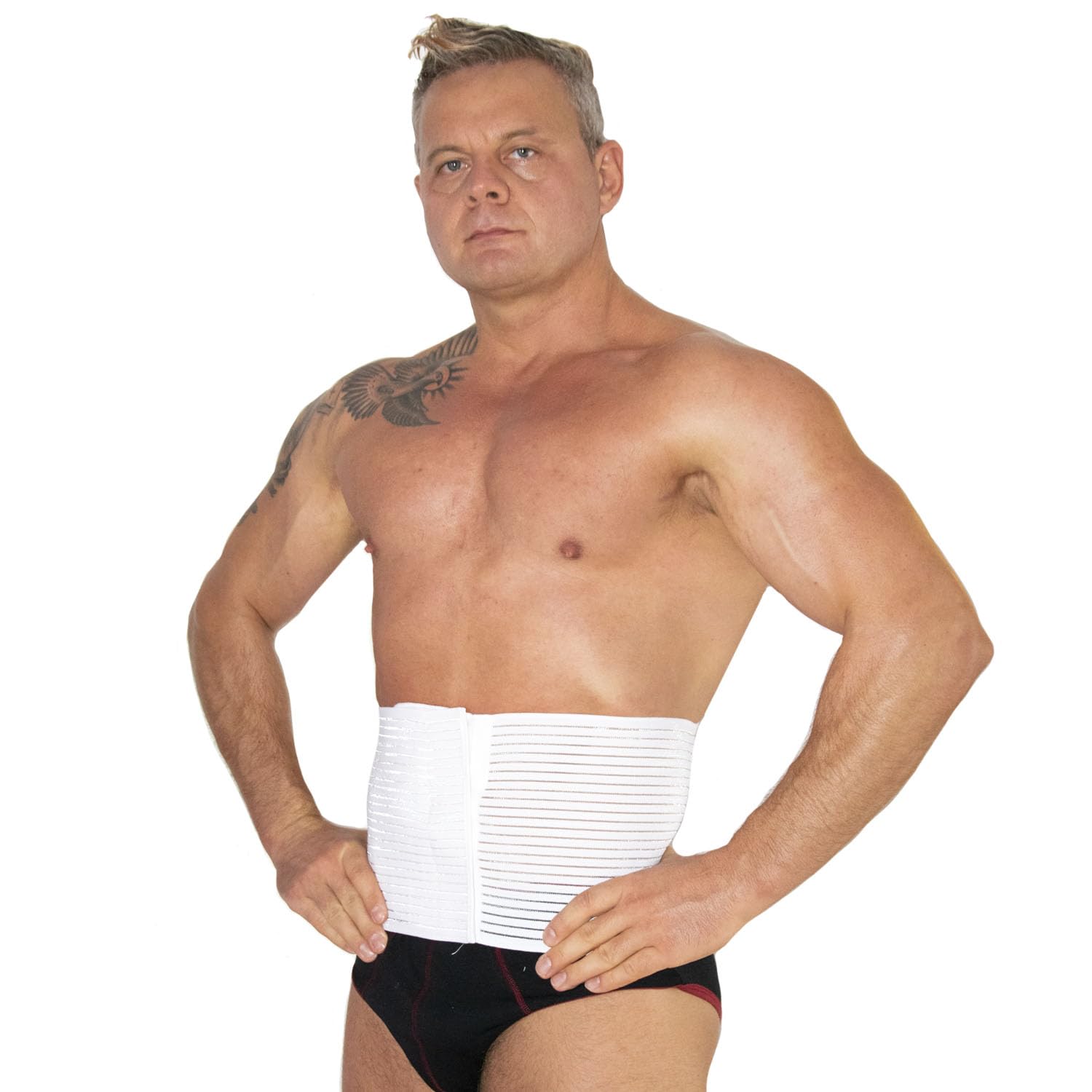 BODYPERFECT Fascia ernia ombelicale Pancera post operatoria Cintura post parto Elasticizzata A Strappo Altezza 20 Cm Made in Italy (Bianco, S)