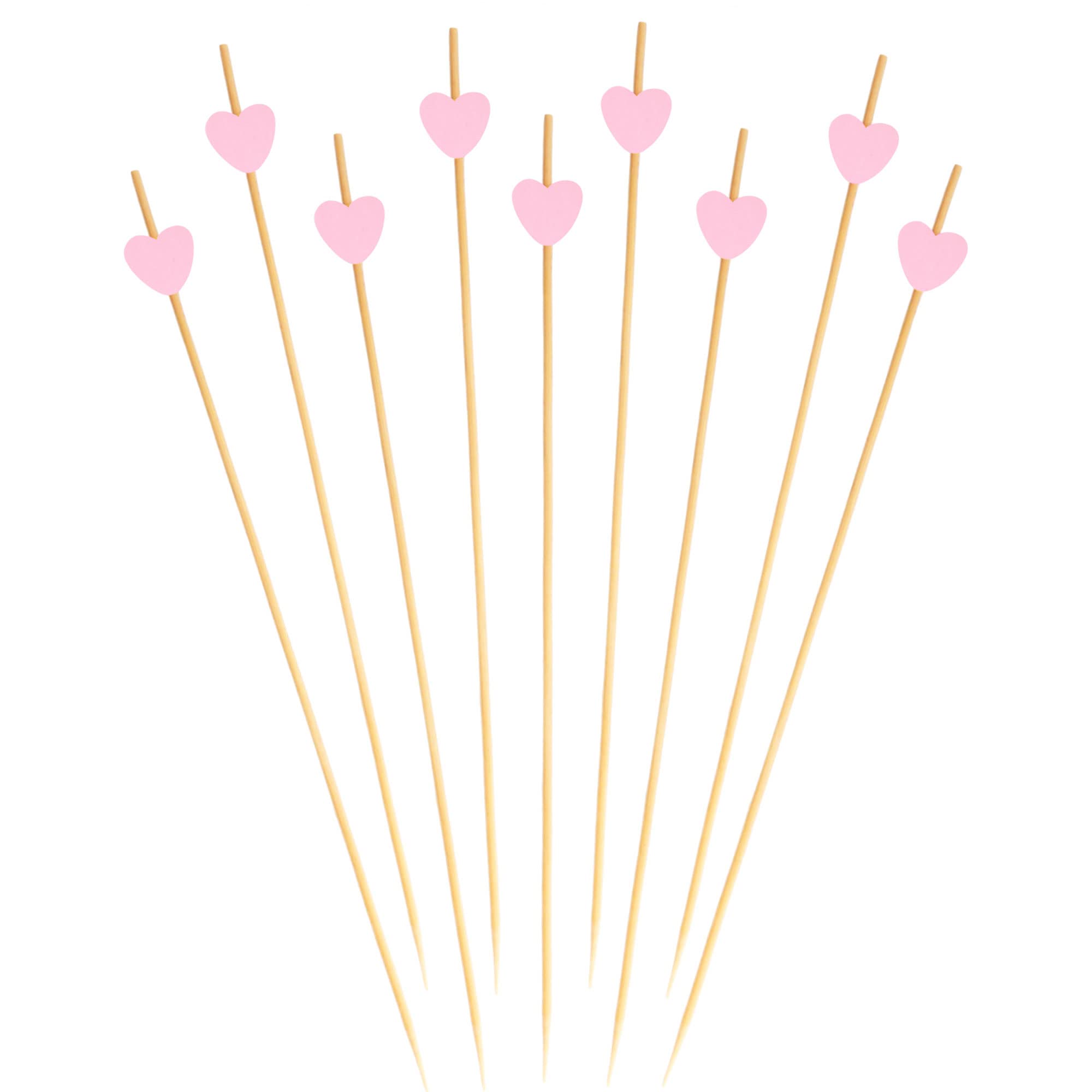 BambooMN - Pinchos decorativos de bambú con forma de corazón rosa - 21 cm - 300 piezas
