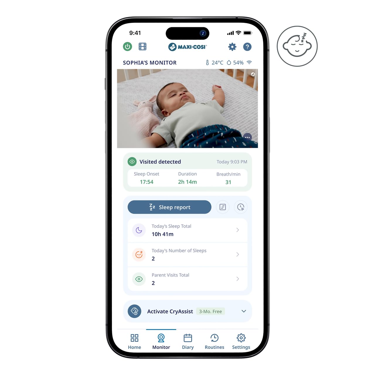 Maxi-Cosi See² Pro Babyphone, mit Kamera Handy, Babyphone Kamera, Schreiübersetzer, Atemüberwachung, Schlafüberwachung, Ultra-HD (2K) Video, 5,5" Bildschirm, Teil Connected Home
