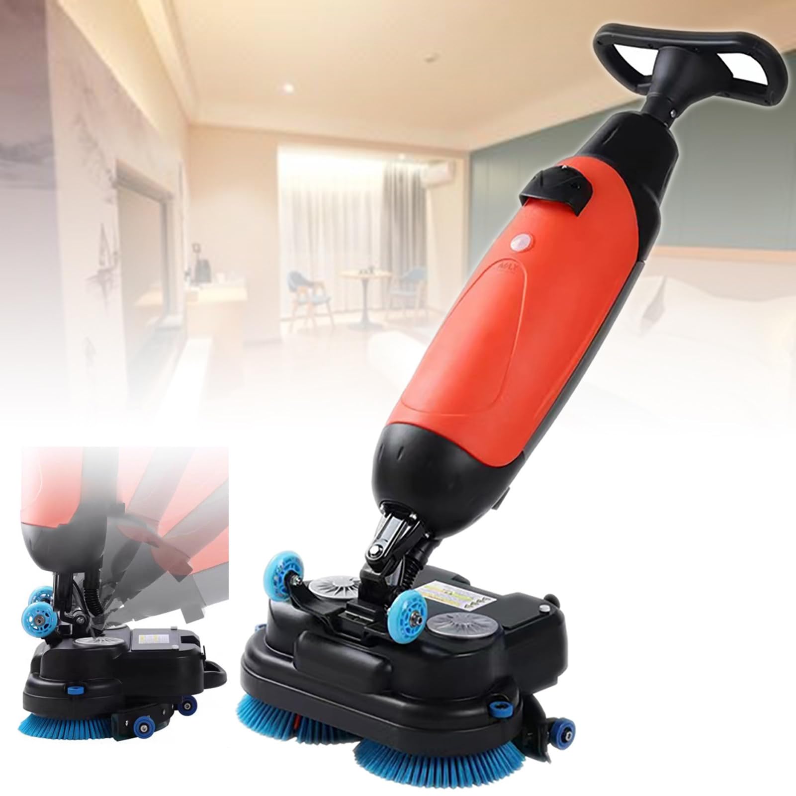 ExoticaBlend Walk-Behind Floor Scrubber Dryer - 17" Scrub Path, Dual 1.2 & 2 Gal Tanks, 1200㎡/H Coverage, for Wood, Tile, Terrazzo, Marble & Cement Floors Red