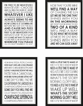 Lana's Art & Personalised Prints OASIS SONG LYRICS Set of 4 Unframed Print Poster A4, A5, 10 X 8