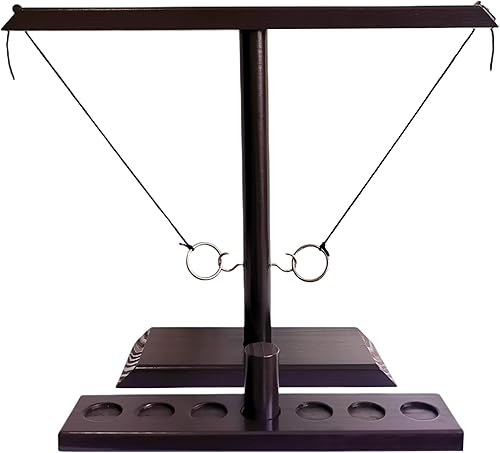 Hook and Ring Game with Shot Ladder, Ring Toss Game for Adults, Wooden Ring Hook Tossing Game Yard Games, Indoor Outdoor Games for Adults Party,