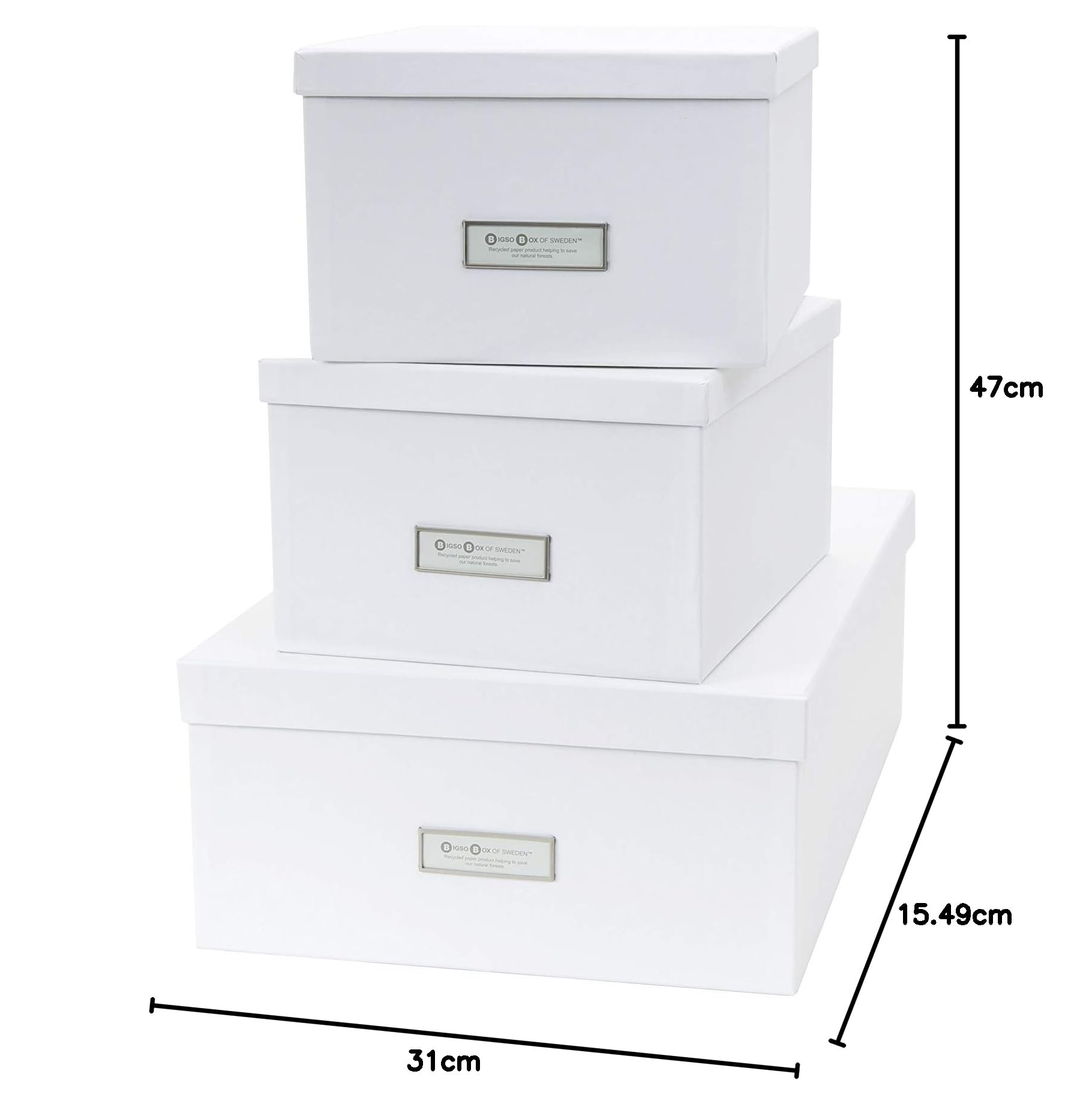 BIGSO BOX OF SWEDEN Zestaw 3 pudełek do przechowywania do sypialni, pokoju dziecięcego, biura lub łazienki – pudełka z pokrywką – pudełka do przechowywania z płyty pilśniowej i papieru – białe