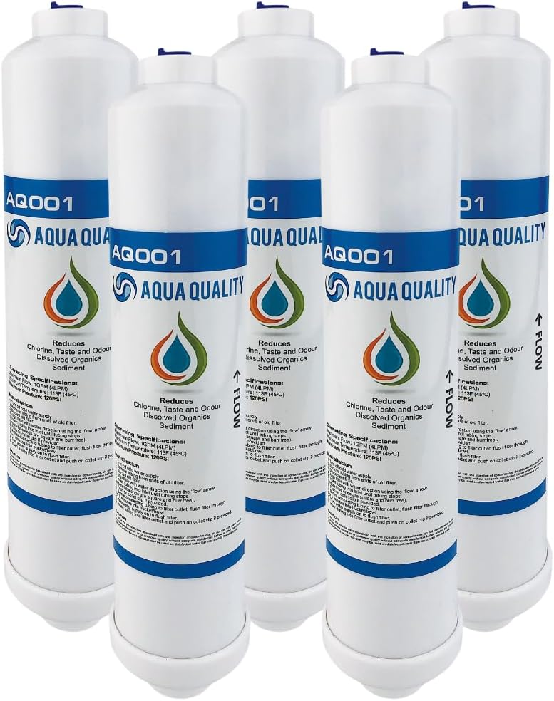 Aqua Quality Inline Fridge Water Filters Compatible with Samsung, Daewoo, LG, Kenwood, Hotpoint, and more! Removes Chlorine Taste and Odour | Enjoy Great Tasting Water (5 Pack)