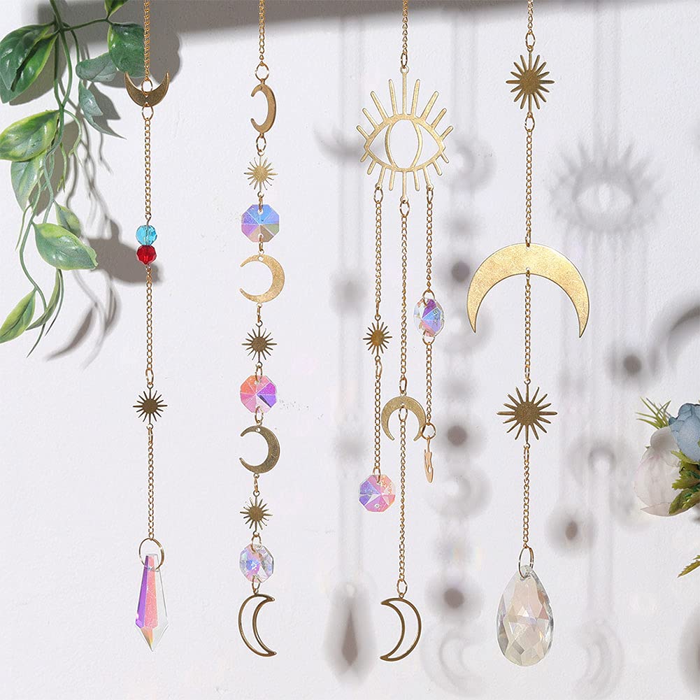 Lot De 4 Attrape-Soleil Cristal Prisme Pendentif - Décoration Lumineuse Maison Et Jardin