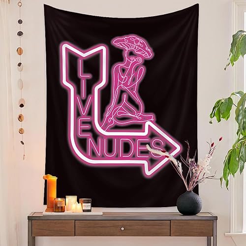 Miniatura 3 de Tapiz con luz de neón para colgar en la pared, tapiz de hongos con luz negra, reactivo a los rayos UV, tapiz sexy, tapiz vertical rosa neón para