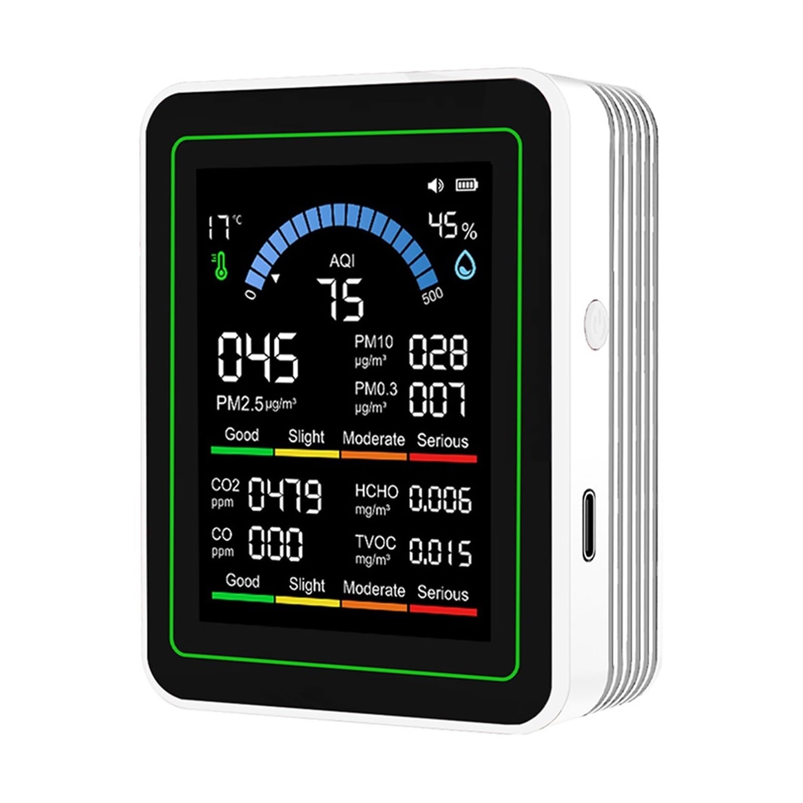 Monitor de calidad del aire, Detector De Calidad Del Aire 10 En 1, WiFi, Monitor CO2, PM0.3, PM1.0, PM2.5, PM10, Formaldehído, Medidor Temperatura Y Humedad(White)