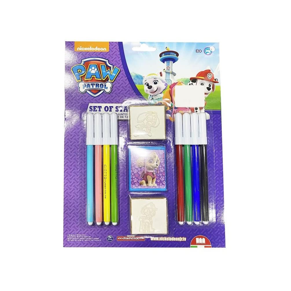 Multiprint Blister 2 Stamps for Kids Paw Patrol Girl, 100% Made in Italy, Personalized Stamps for Children, in Wood and Natural Rubber, Non-toxic Washable Ink, Gift Idea, art.26913