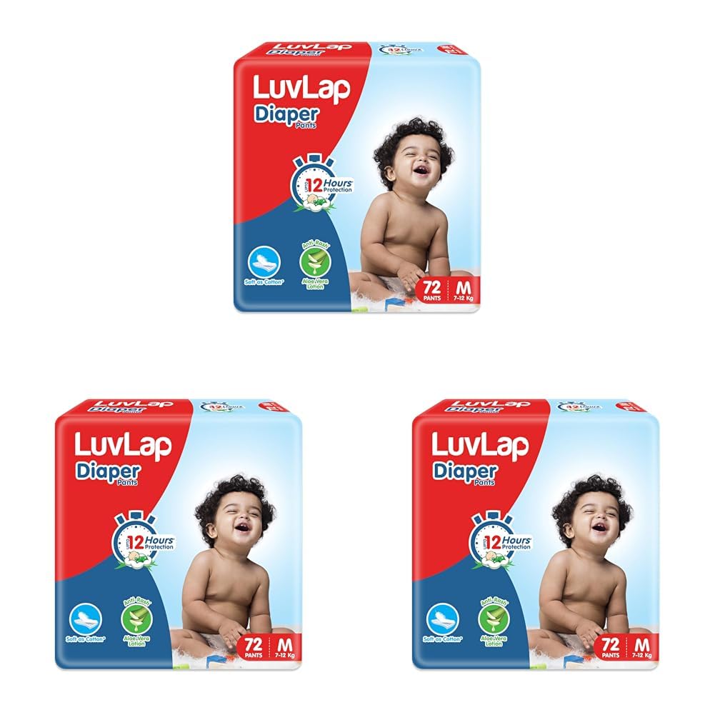 LuvLap Baby Diaper Pants M Size (Medium), with Aloe Vera Lotion for rash protection, Pack of 216 Count, with upto 12Hr protection For babies of 7 to 12Kg-image-39