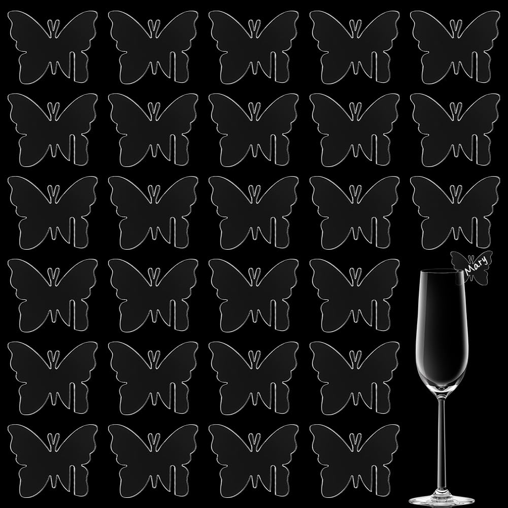 FINGERINSPIRE Acryl Getränk Tags Schmetterling Party 5.5x4cm Klar Marker Champagner Glas Weinglas Charms für Bar Hochzeit Weinprobe