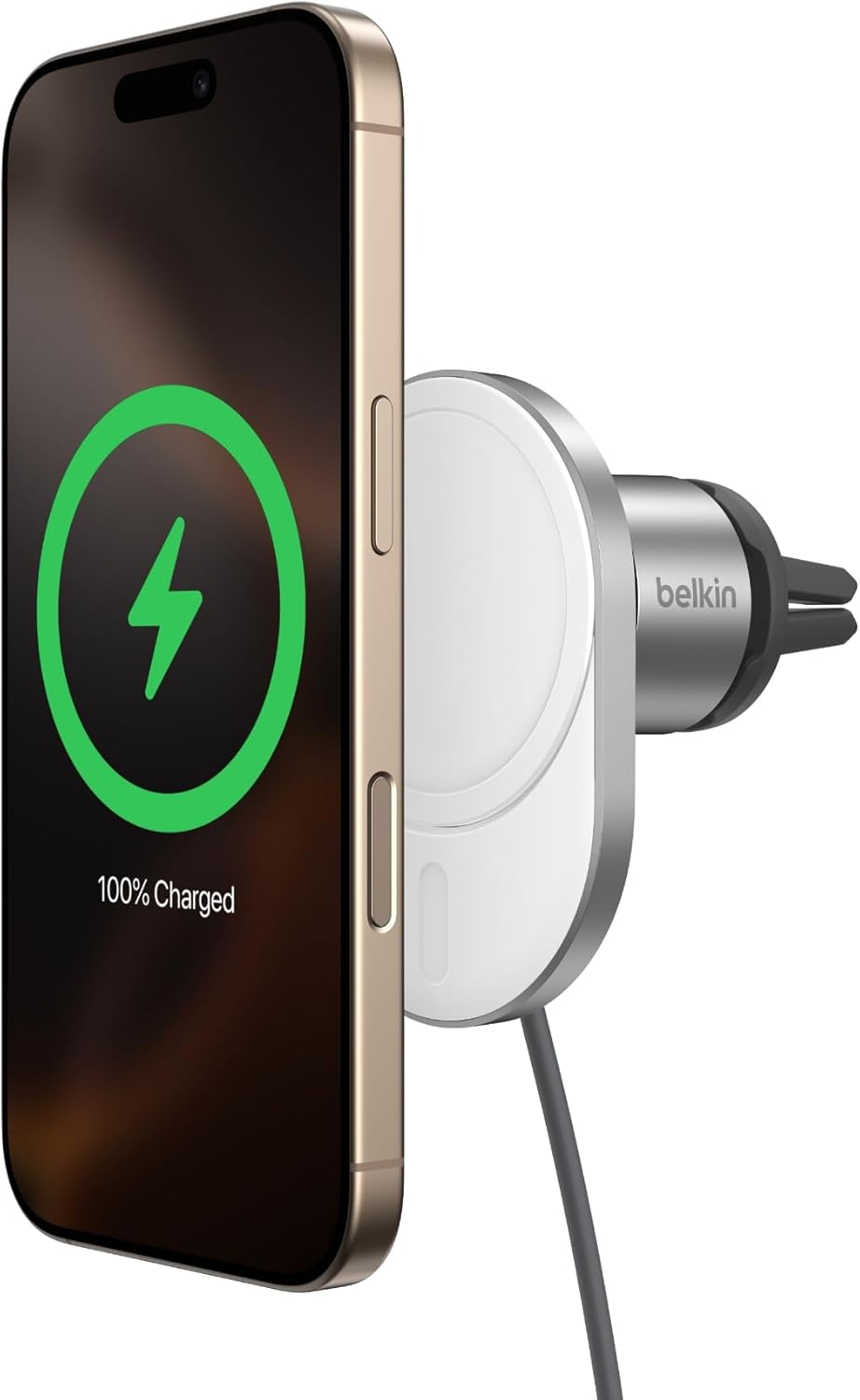 Belkin MagSafe-Compatible Wireless Car Charger 15W, Fast Charging Wireless Charger - Powerful Magnetic Vent Holder for iPhone 17, 16, 15, 14, 13 Series, Pixel 10, Secure Car Phone Mount - White Charging Mount - New Model
