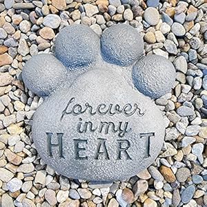 AuldHome Dog Pawprint Memorial Stone; Pet Cat or Dog Bereavement Gift Yard Decor