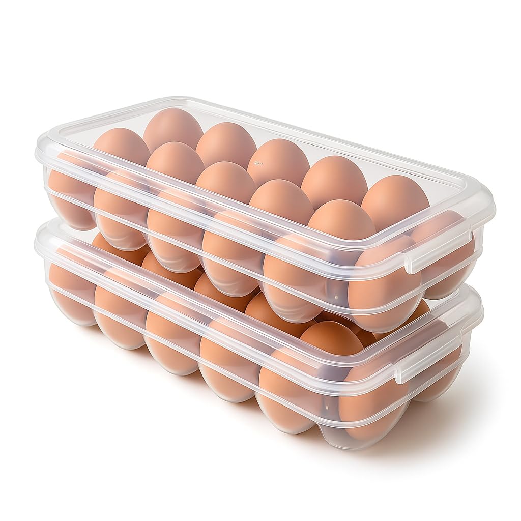 2-Pack Egg Storage Containers with Lids - Clear Plastic Egg Holders for Fridge - Stackable Egg Trays - Keep Your Eggs Fresh and Organized - Holds up to 36 Eggs