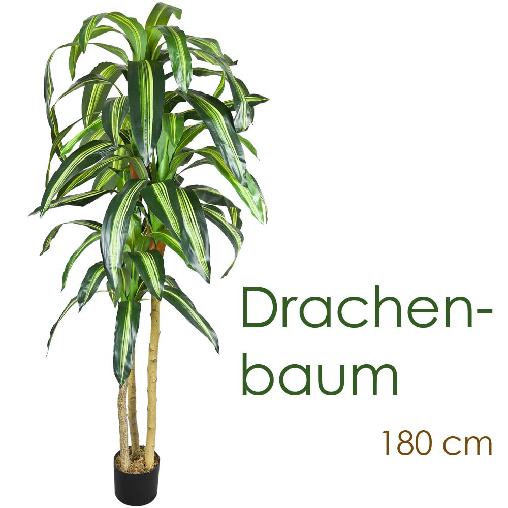 Dragonnier Dracéna Plante Artificielle Artificiel Plastique avec Pot 180cm Bois Véritable Decovego