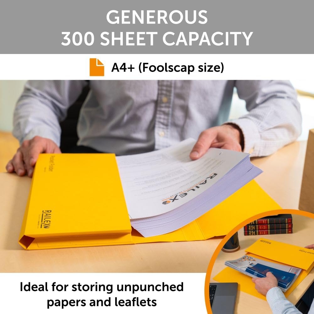 Railex Pocket Folder Foolscap Document Wallets, Gold Folders Pack of 10 for Paperwork A4 and A4+ - Image 3