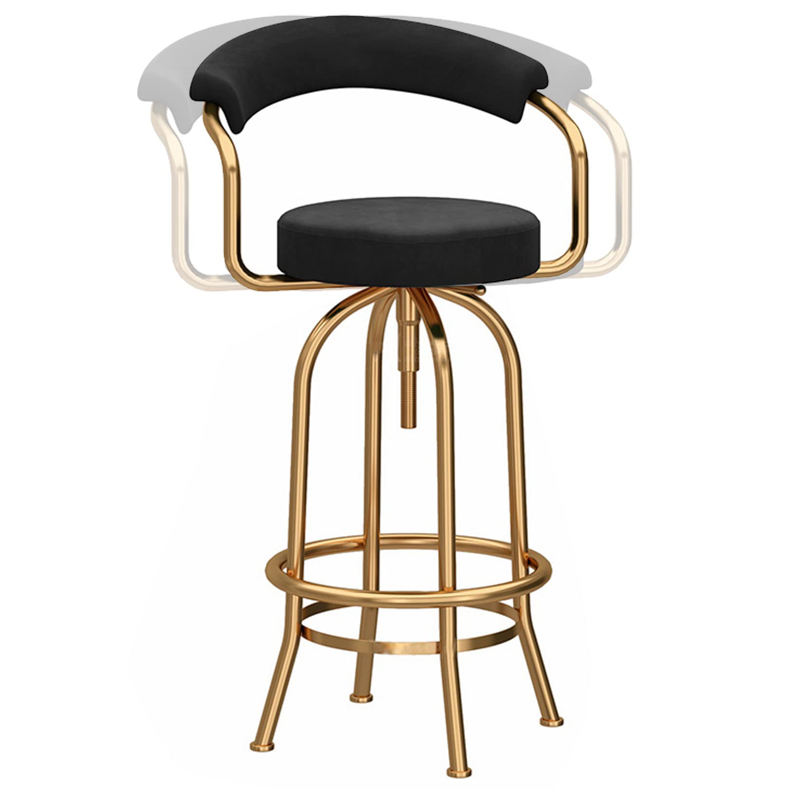 Tabouret de bar pivotant velours noir avec dossier de chaise de bar moderne