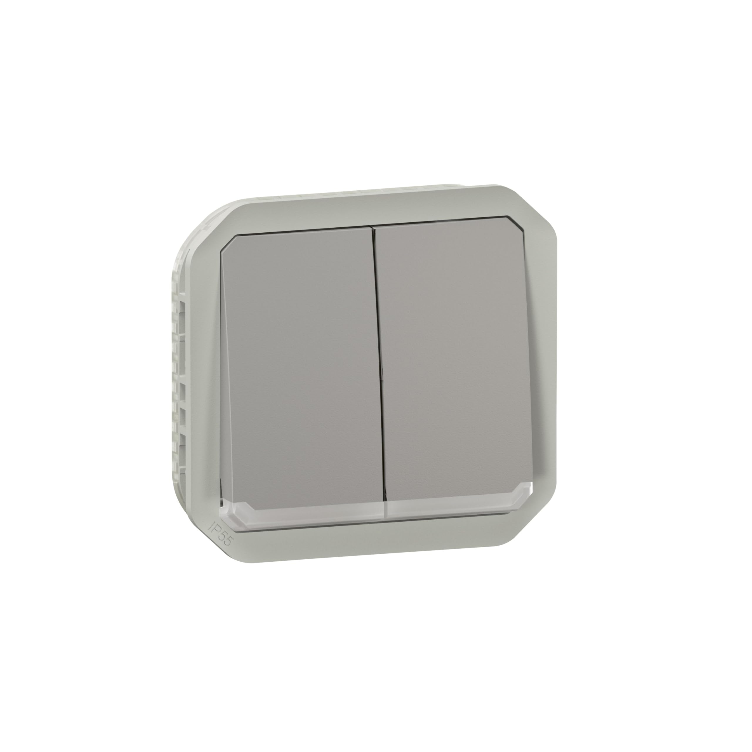 LEGRAND, Plexo 069526L Wet Room Double Toggle Switch/Toggle Button + Button & Toggle Contact, Illuminated, Convertible 3-in-1 Product, 10 A, 250 Volt, Colour: Grey