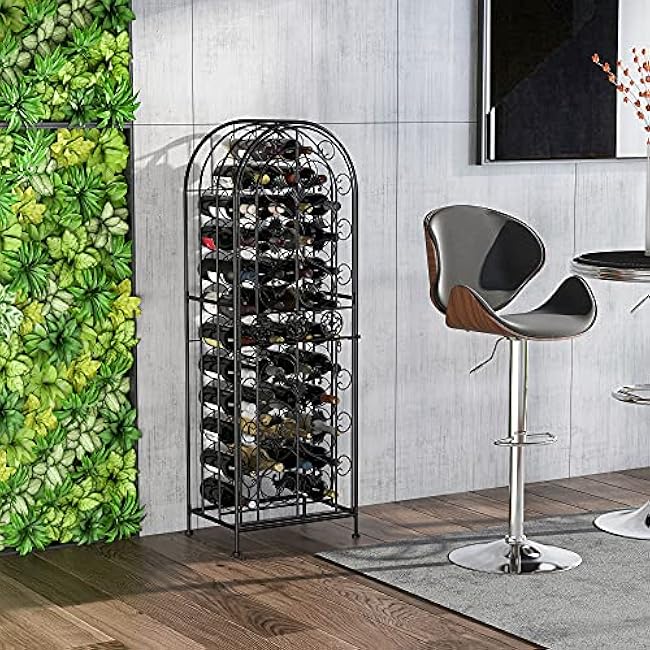 HOMCOM 45 Bottle Wrought Iron Wine Rack Jail with Lock - Black