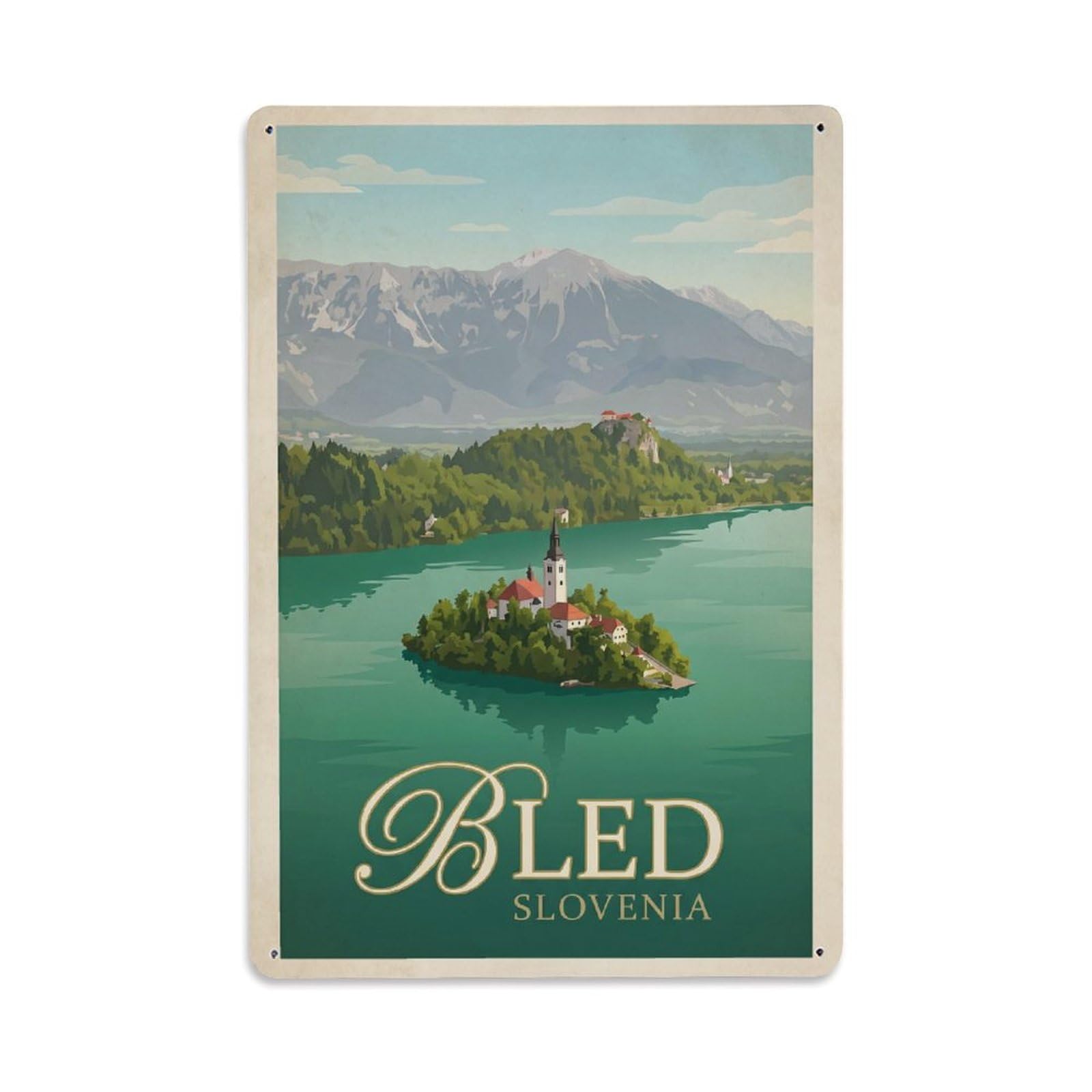 Travel Retro Slovenia Bled Metal Tin Sign Plaque Wall Decor for Cafe, Club Bar, Office, Garden Metal Poster 8x12Inch