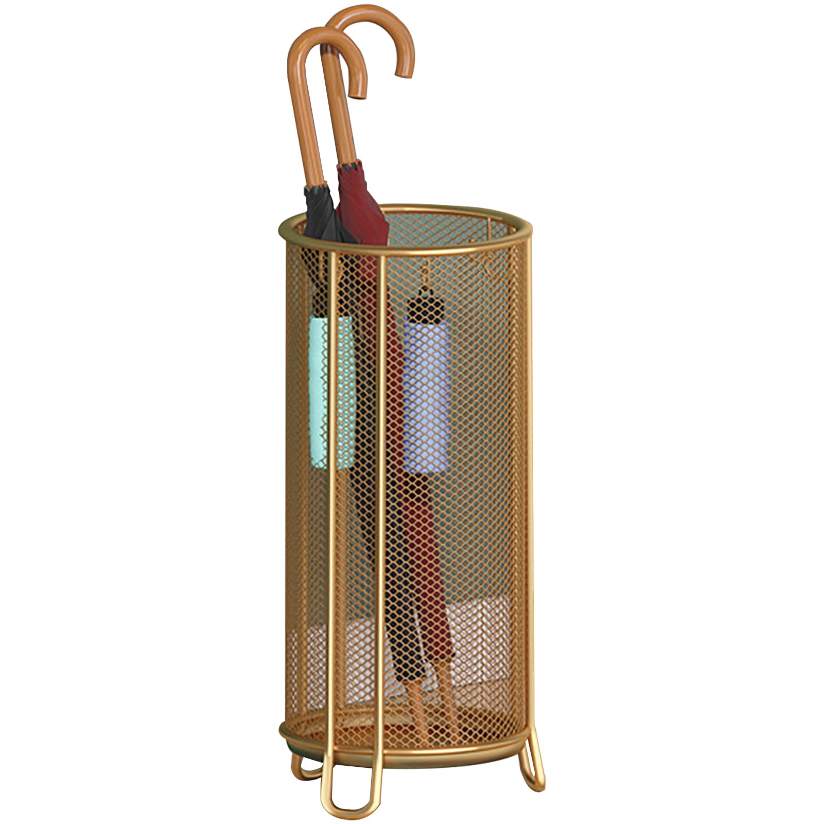 BHFPFZA Modern Umb Stand with Drip Tray & HooksElegant Freestanding Entrywayfor Umbs & Walking Canes (Gold) Multifunctional Stylish Design