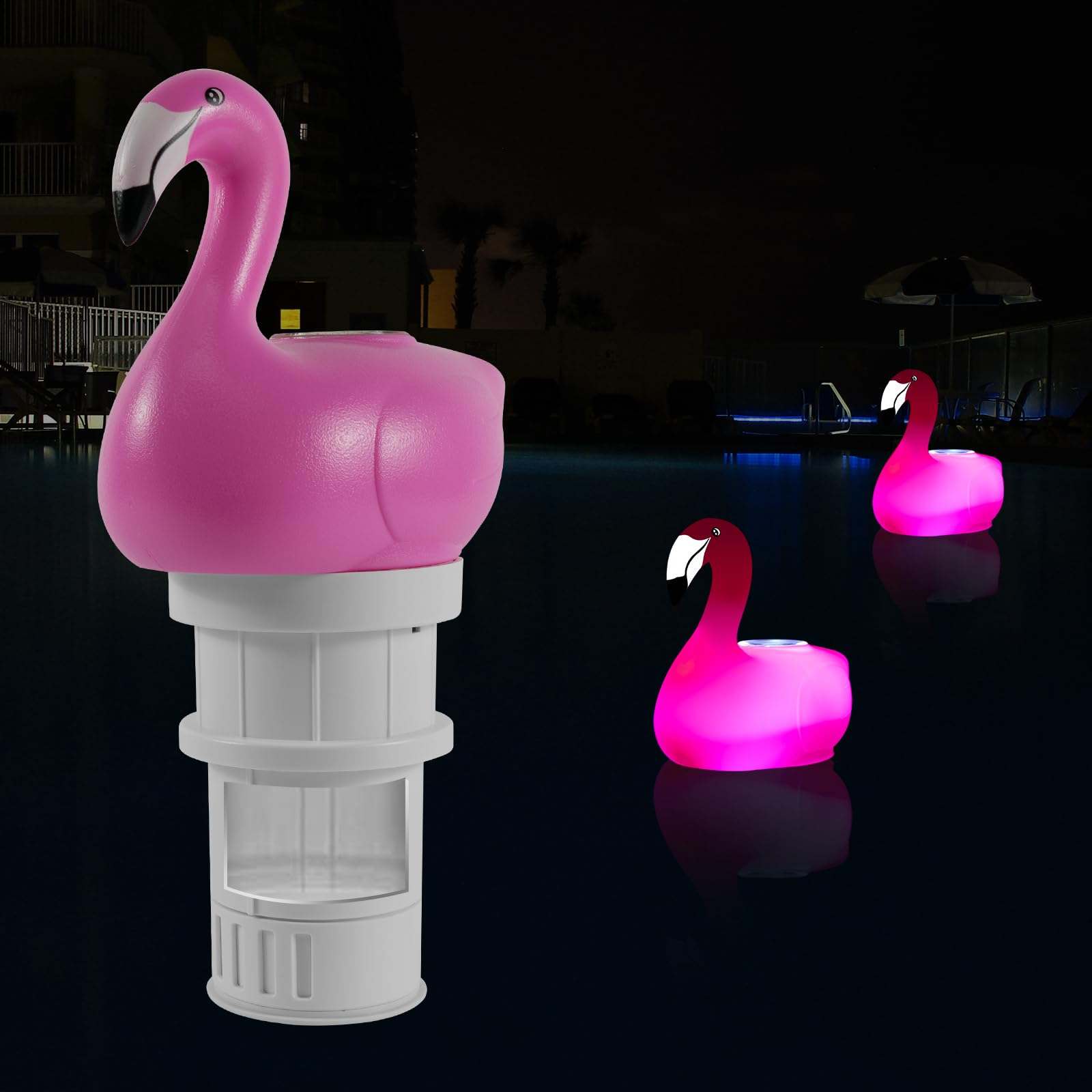 AHJ Flotador Solar para Piscina con Luz,Dispensador de Cloro Ajustable, Gran Capacidad para Pastillas de Cloro de 2.5 cm y 7.6 cm, Ideal para Piscinas, Spas y Jacuzzis