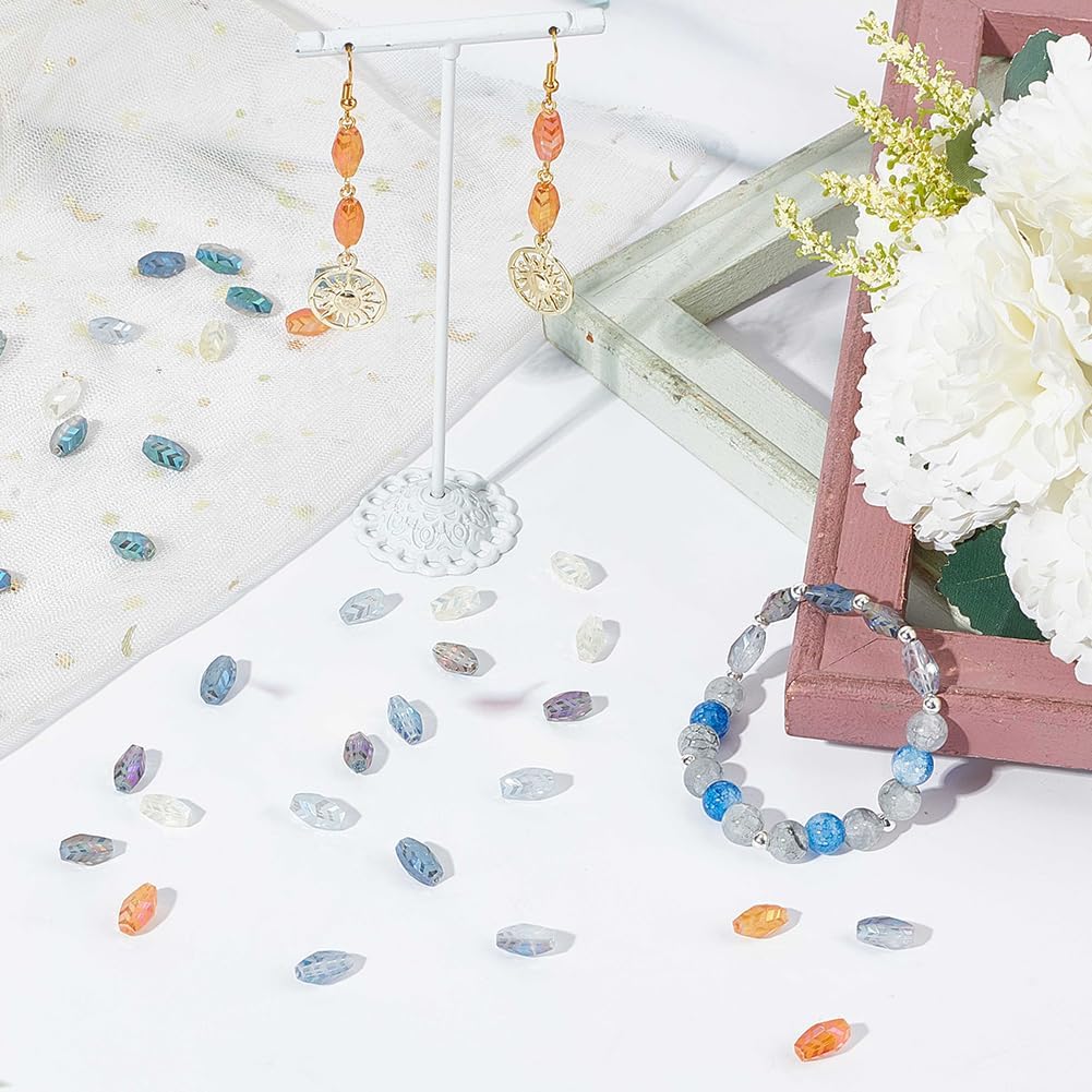 SUNNYCLUE 1 B0X 96Pcs Frosted Glass Beads Faceted Oval Crystal Beads Barrel Flat Wave Arrow Patterns Lustered Small Spacer Loose Beads for Jewelry Craft Making Necklace Bracelet Earrings Beginners - Image 4