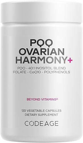 Codeage PQQ Ovarian Harmony+ Supplement - PQQ (Pyrroloquinoline Quinone), Myo-Inositol & D-Chiro-Inositol 401 Blend, Folate 5-MTHF, CoQ10, Wild