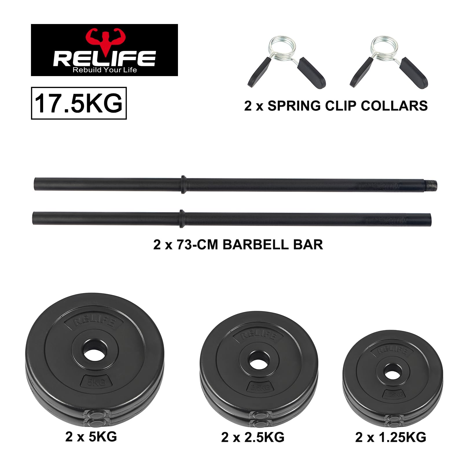 RELIFE REBUILD YOUR LIFE Barre Poids Haltères Disques Réglables Musculation haltérophilie Olympic Barbell Set Complet Gym