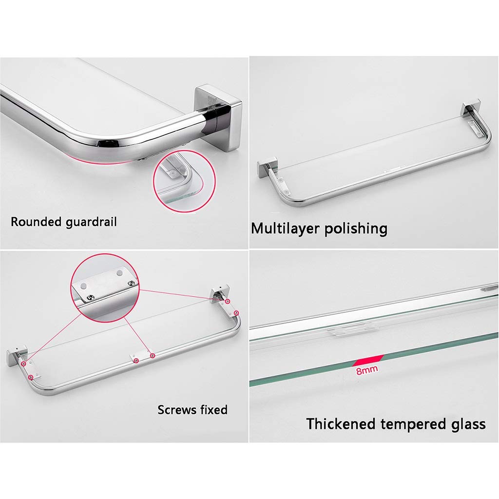 Estante de vidrio para baño Vidrio templado de 8 mm de espesor Estante de almacenamiento de cocina de Acero inoxidable 304 Tocador Estante de vidrio estante de baño de vidrio (Color: Estilo