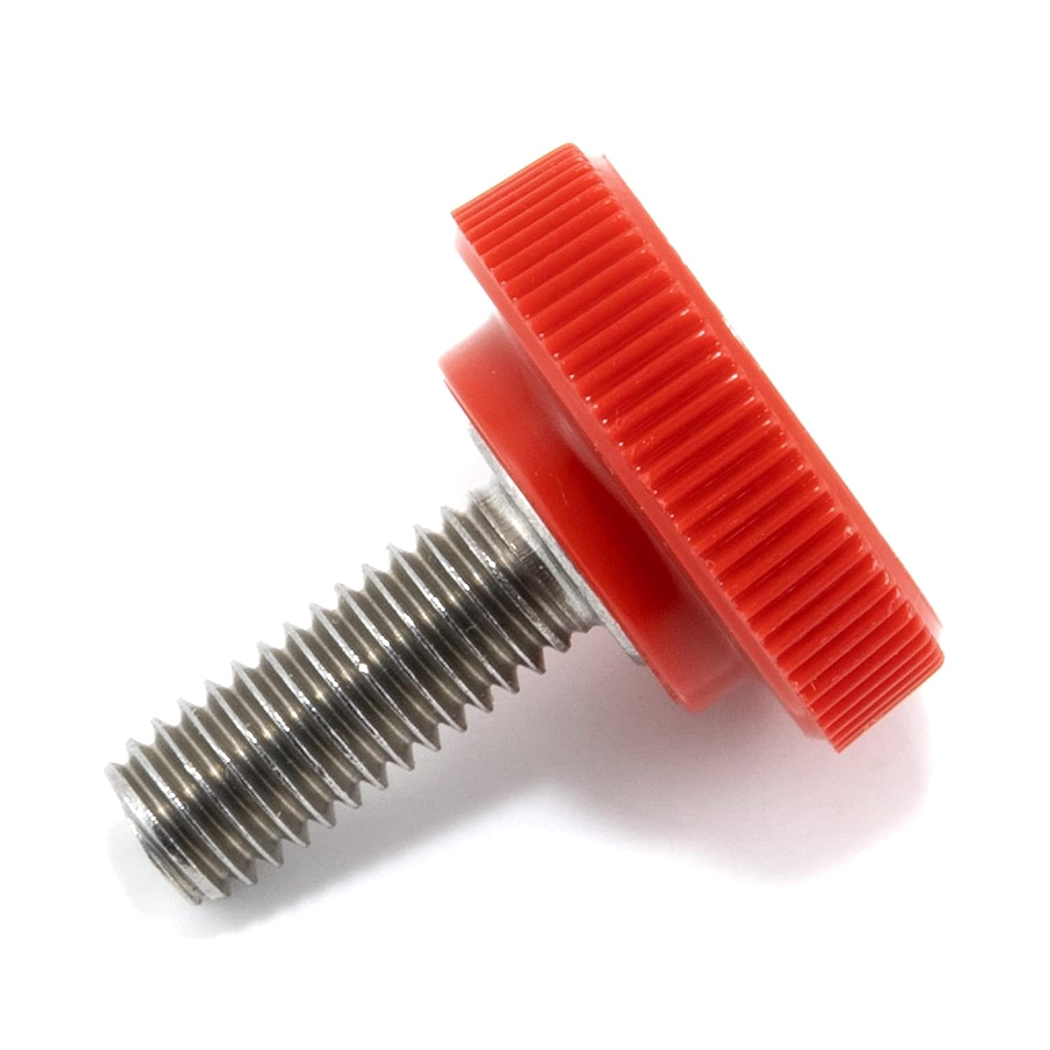 #10-32 x 1/2 Thumb Screw Stainless Steel - Red Knurled Round Plastic Knob - Fine Thread Thumbscrew - Length: 0.500 - Proudly Built in USA - Package of (25)