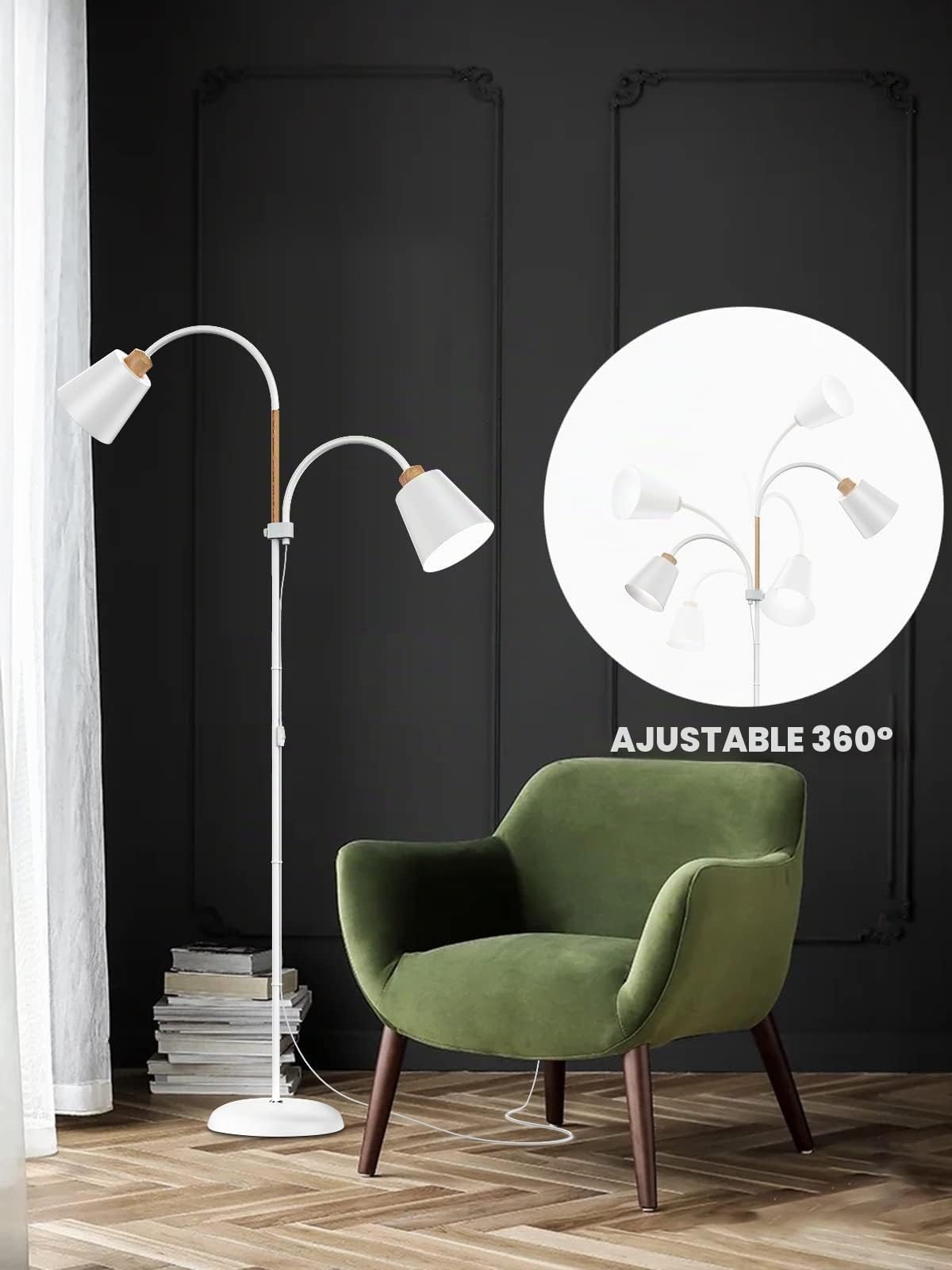 ANTENLICHT Lámpara de pie blanca VILI | Casquillo E27 máx. 60 W | Giratorio 360 ° 2 cabezales de lámpara | Moderna lámpara de metal con altura de 159 cm | para salón, dormitorio, estudio, sin bombilla