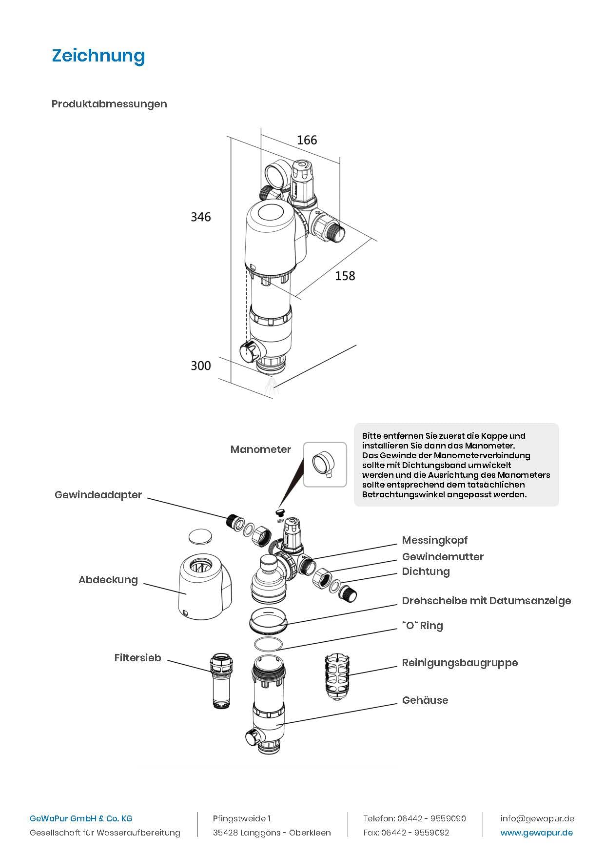 Rückspülfilter Gewapur 1 Zoll und ¾ Zoll mit Rückspülautomatik – Rückspülfilter automatisch mit Druckminderer und 2 Manometer- Wasserfilter Hausanschluss