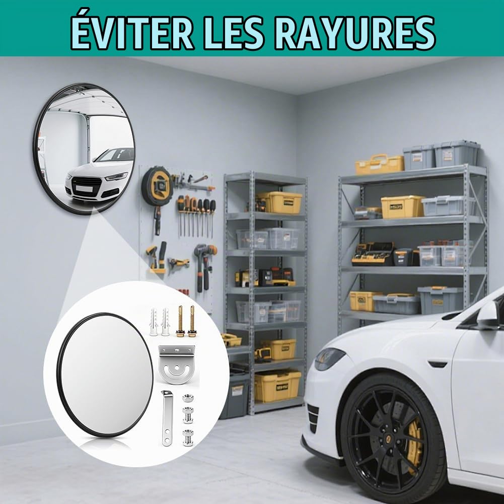 Miroir de Circulation, Miroir de Signalisation Convexe 30 cm, Miroir de Circulation réglable, Miroir de sécurité, Miroir Grand Angle Convex Rond, Miroir panoramique, pour garage allée entrepôt cours