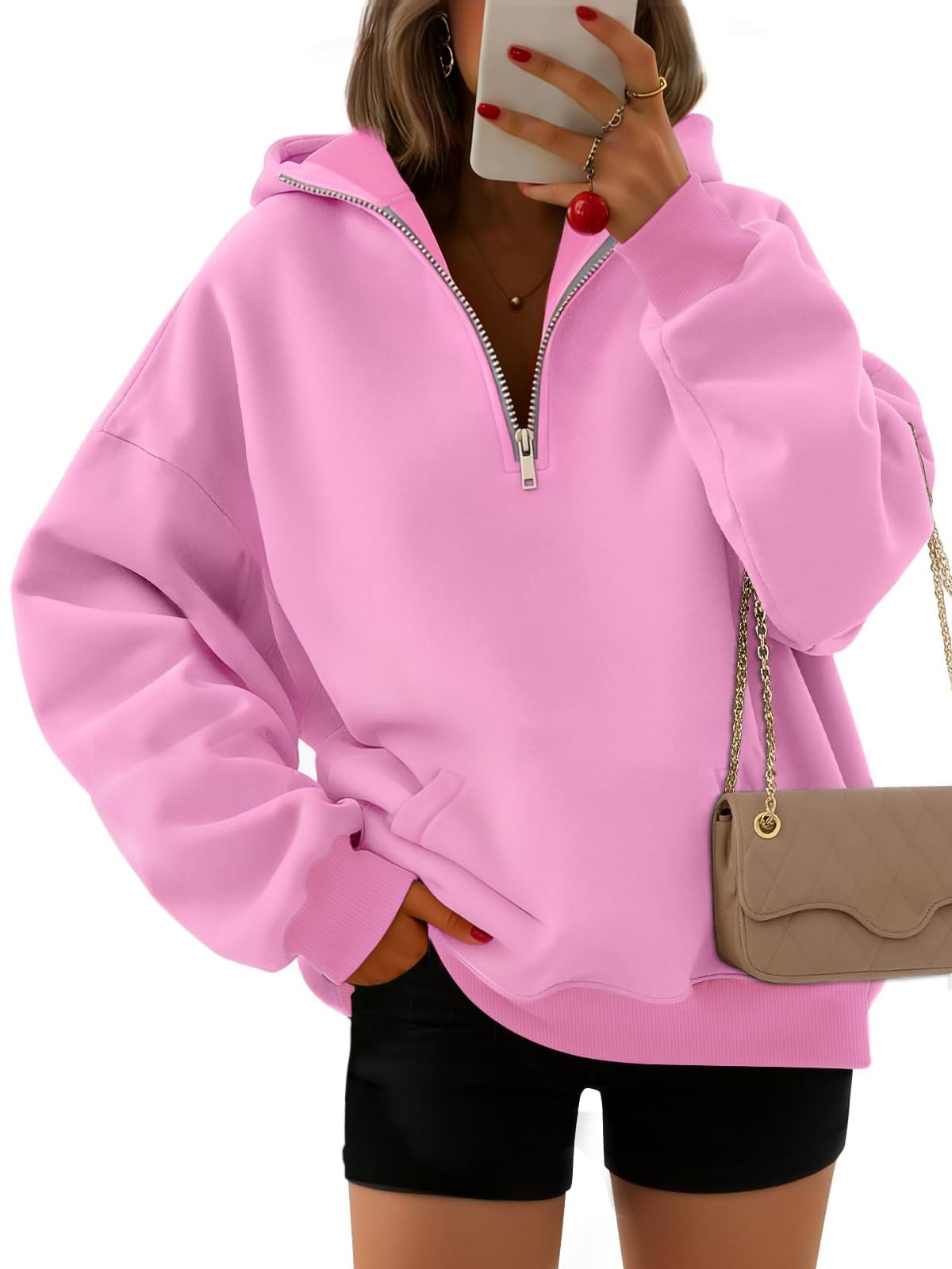 RIROW Womens Half Zip Oversized Hooded Sweatshirt with Side Pockets 2026 New XS-3XL