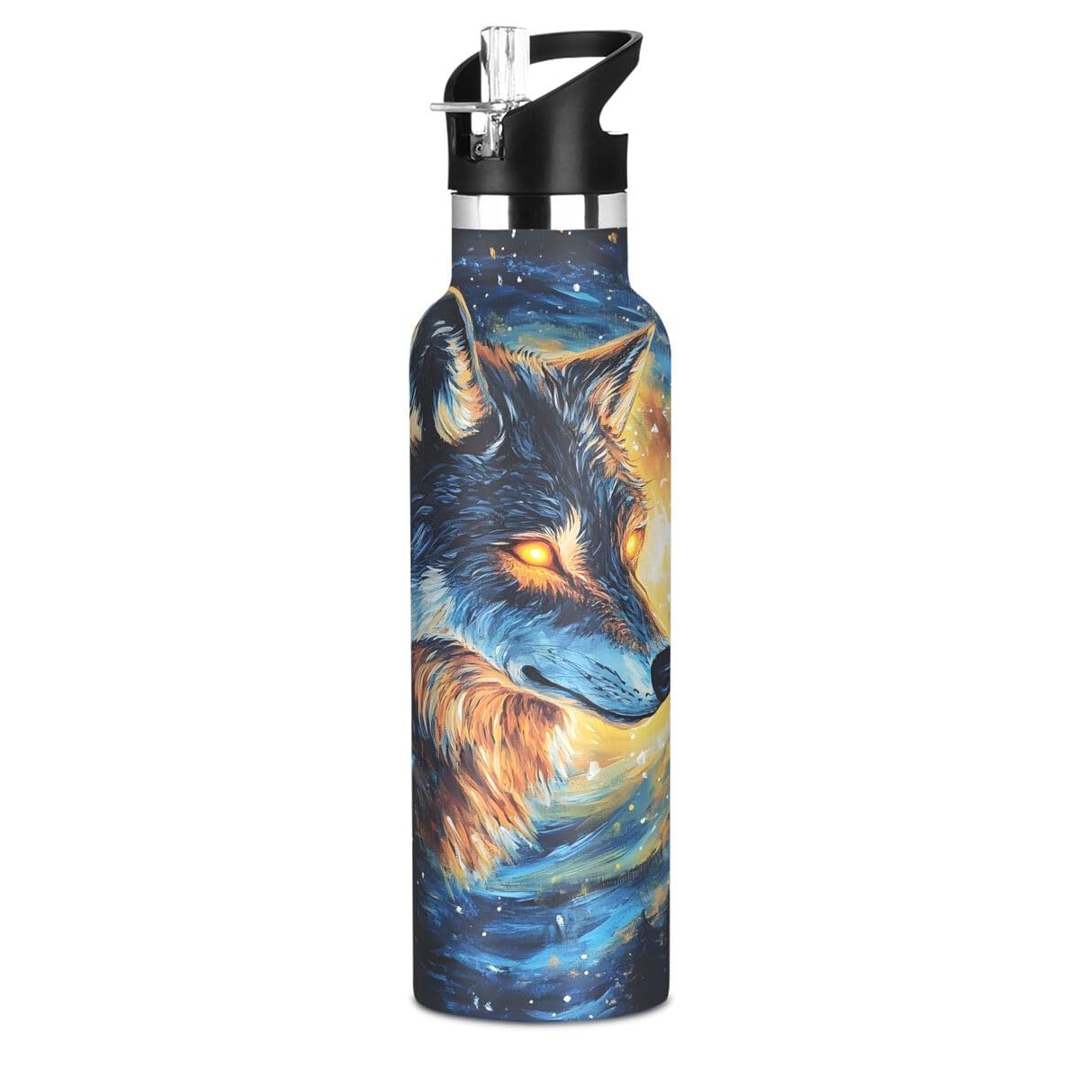 Mnsruu Forest Wolf Moon Water Bottle Stainless Steel Vacuum Insulated Mouth Bottle with Wide Handle