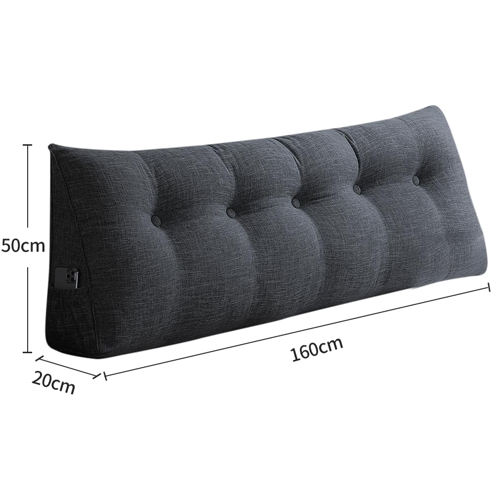 HUOLE, Schienale Triangolare Imbottito, Cuscino per Letto e Testiera, Schienale Rimovibile, Cuscino Lombare Angolare, Supporto per Posizionamento, Cuscino Triangolare, 160*50*20 cm - Diva Grigio