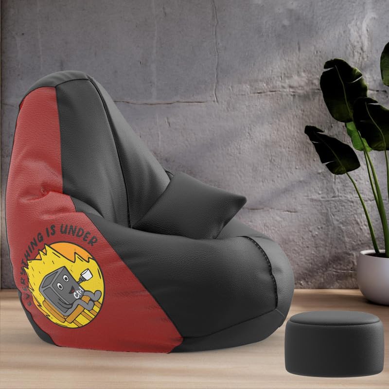Biggie Bean Bag Cover XXXXL Bean Bag with Free Cushion and Footrest - Official : PrintZen Combo (Matching Color : Printed, Under Construction-Black)-image-29