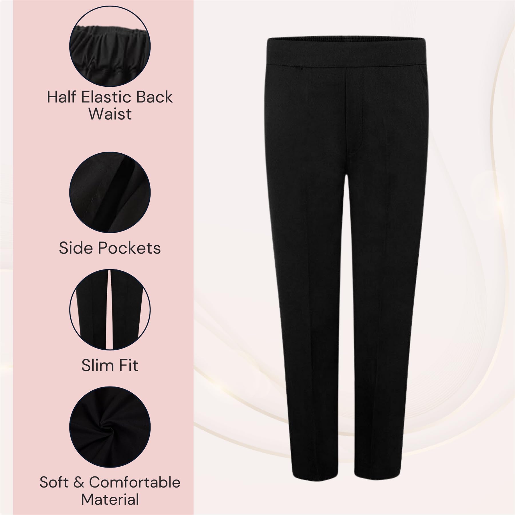 janisramone® Pantaloni scolastici per ragazzi e ragazzi, mezza elasticizzata, vestibilità comoda, per uniforme scolastica, vestibilità generosa, 2-13 anni, confezione da 3, Nero , 13 anni